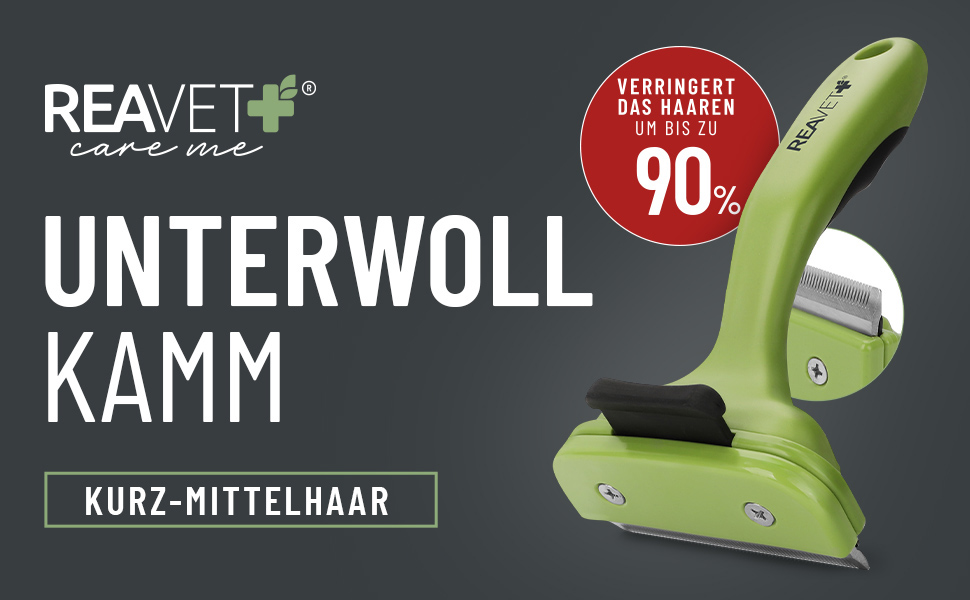 Гребінець для підшерстка ReaVET для собак та котів з короткою шерстю, середніх порід | Видаляє підшерсток, доглядає за верхнім шаром | з кнопкою самоочищення | ідеальний для сезонного линяння