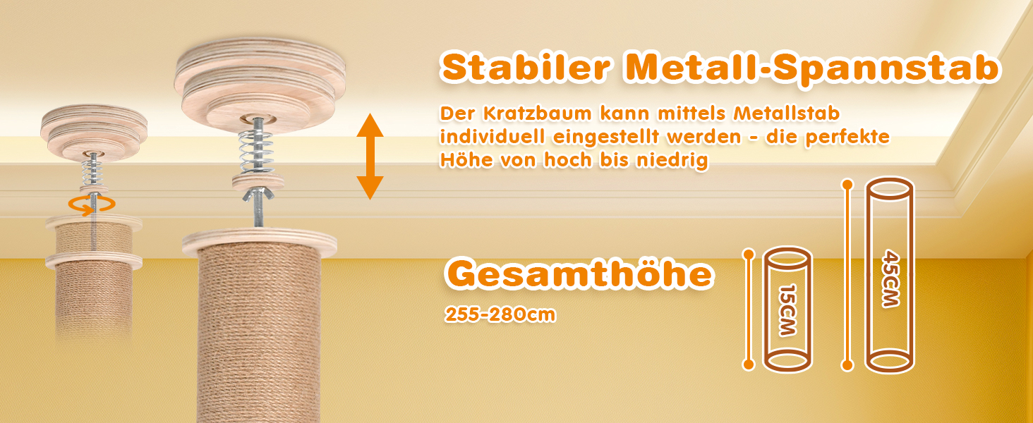 Комплекс для котів Kratzbaum з 5 поверхів, до стелі, регульована висота (255-270 см), з огорожами та сизалевими стовпами, котячий будиночок з капсулою та плетеним кошиком