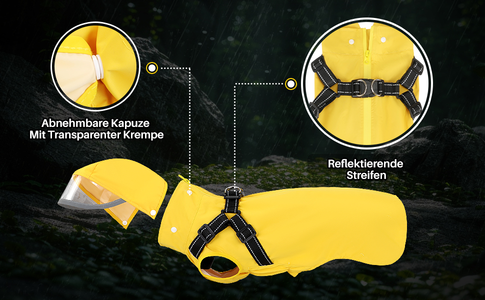 Дощовик для собак SlowTon з нагрудником, знімна капюшон, водонепроникна куртка, двошаровий пончо з світловідбиваючими елементами, жовтий, XS