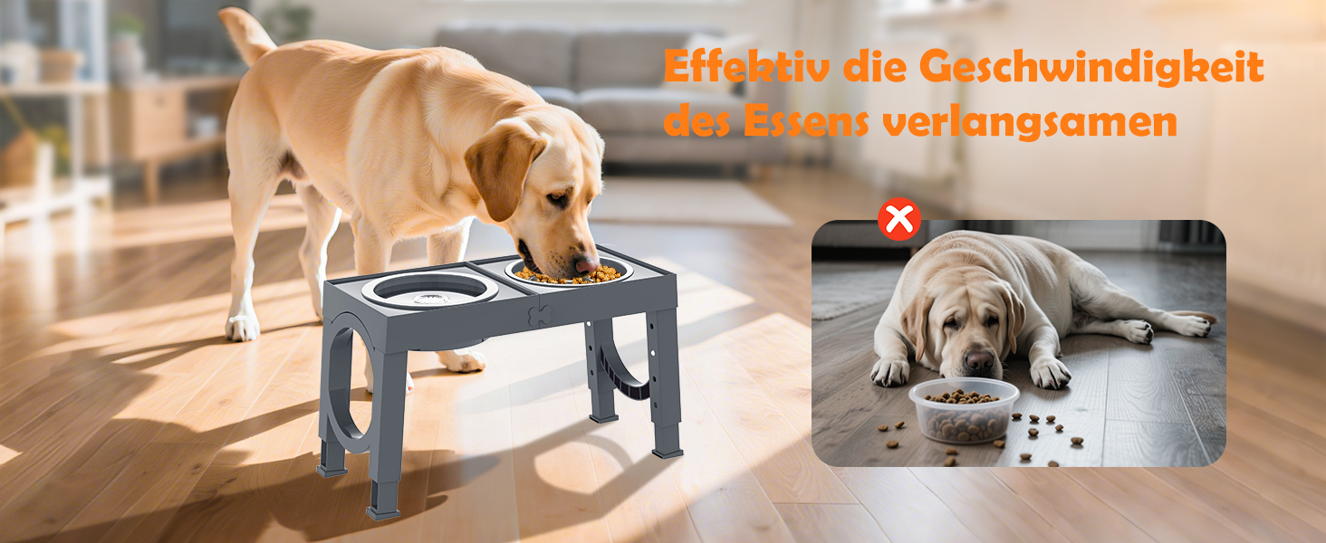 Набір мисок для собак X-BEN 3-в-1: миска для води з захистом від пролиття 1.4L, миска від захлипування 1L, годівниця з 5 рівнями регулювання висоти, для середніх та великих собак, антиковзаюча, сіра