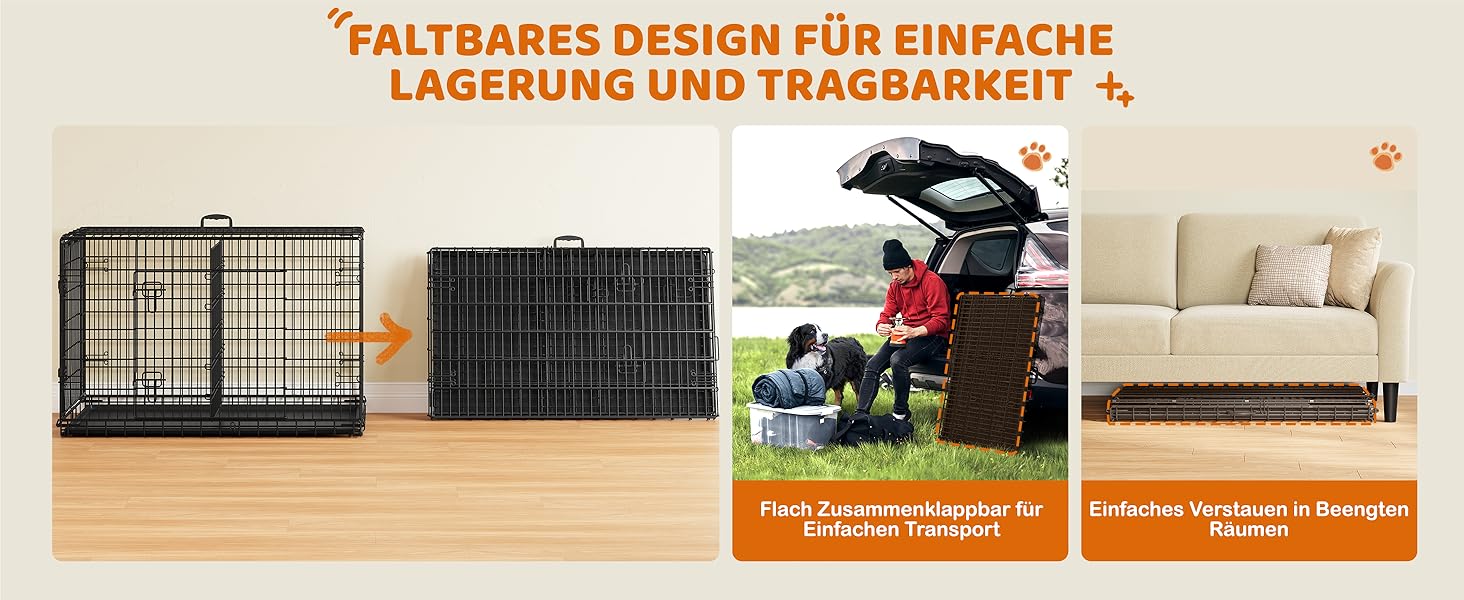 Клітка для собак Yaheetech 122x71x78 см, розкладна з перегородкою, 2 двері, чорна, для дому та транспортування