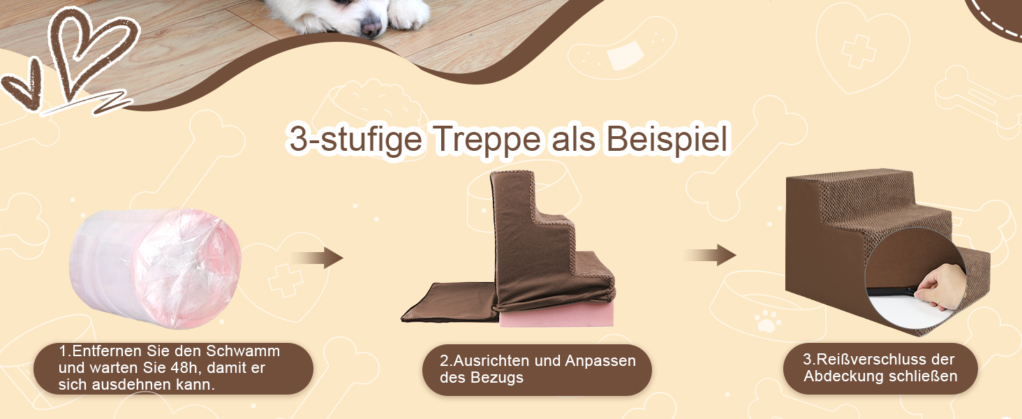 Сходинки для собак Непфайві: 3 сходинки, для маленьких собак, знімний чохол, антиковзаюча поверхня, 45x40x34 см, коричневий