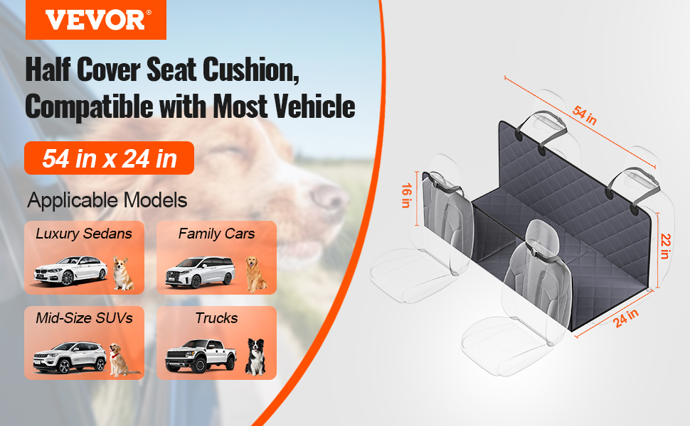 Захисний килимок для собак VEVOR на заднє сидіння авто, 137x61 см, до 180 кг, з сіткою та кишенею