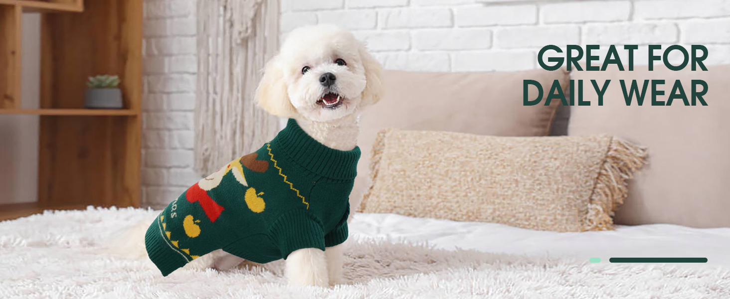 Пуловер для собак Kuoser на Новий Рік, теплий в'язаний пуловер для цуценят, м'який зимовий одяг для собак, святковий пуловер з оленем для маленьких та середніх собак, зелений L, зелений