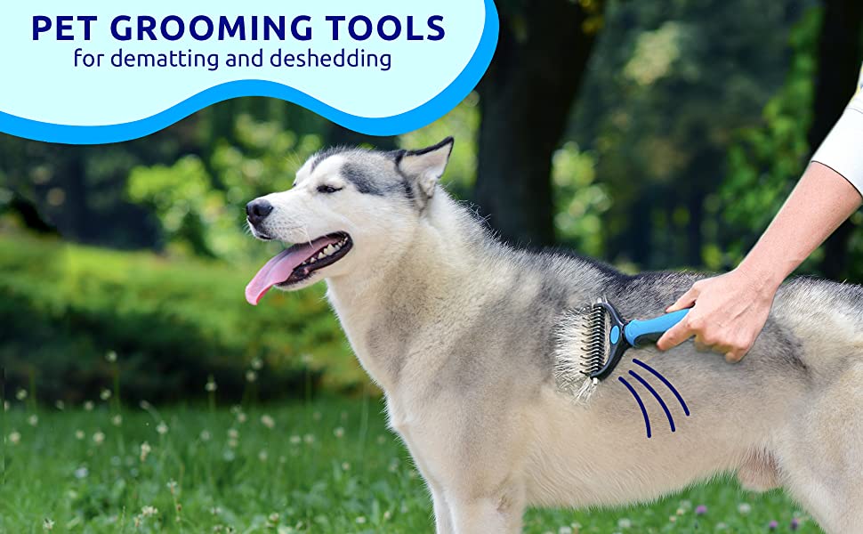 Щітка для котів та собак Pat Your Pet - для довгої шерсті та підшерстка, гребінець для собак та котів, двосторонній гребінець для догляду за шерстю та видалення ковтунів (блакитний)