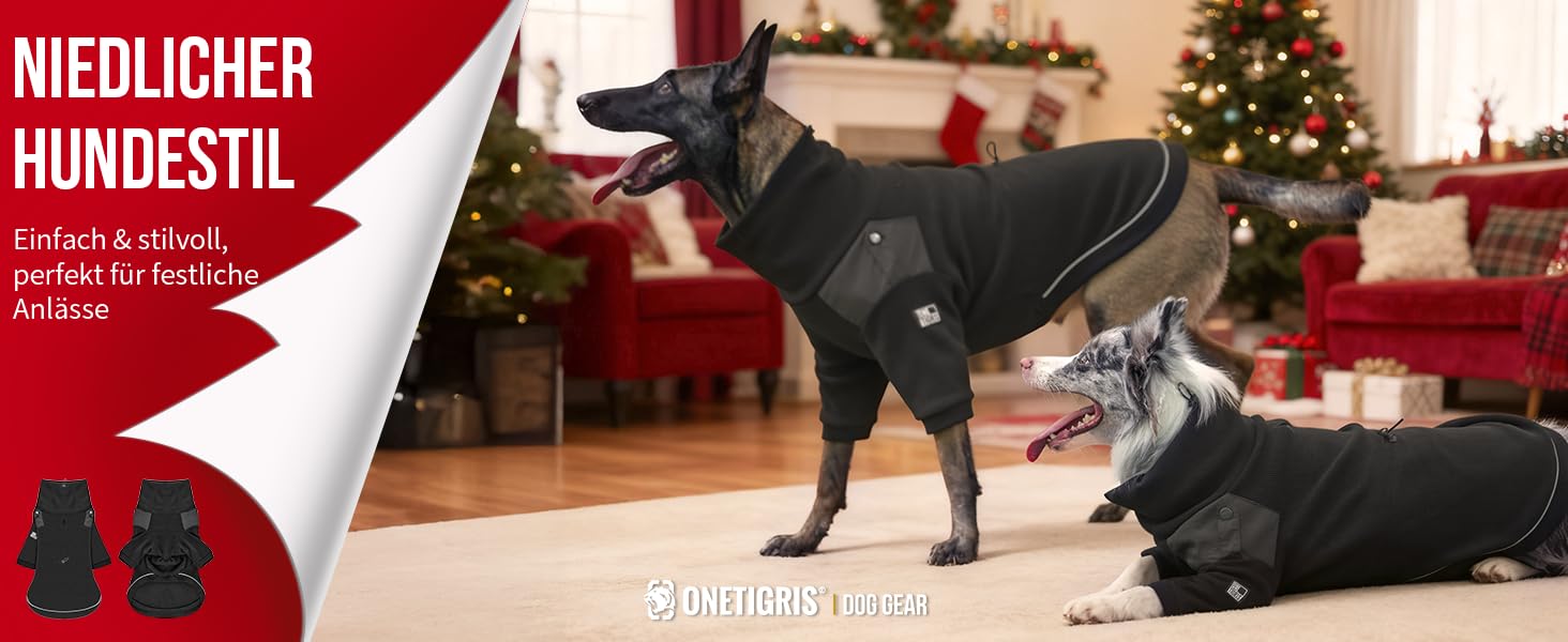 Пуловер для собак OneTigris, теплий флісовий одяг з петлями для ніг та отвором для повідка, зручний для вигулу, чорний, L (20-30 кг), XL (27-41 кг, обхват грудей 77 см, обхват шиї 60 см)