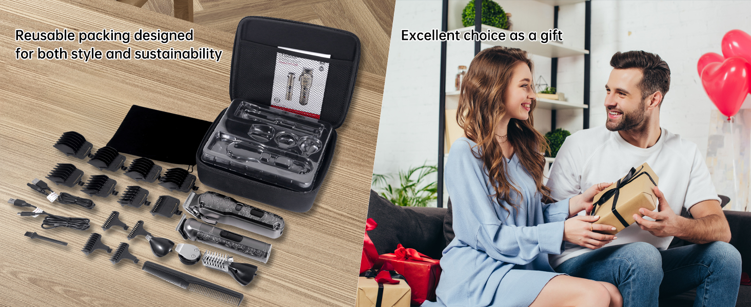 Електрична машинка для стрижки волосся Hatteker Profi – триммер для бороди та тіла, чоловічий, з T-подібною насадкою, водонепроникна (сірий)