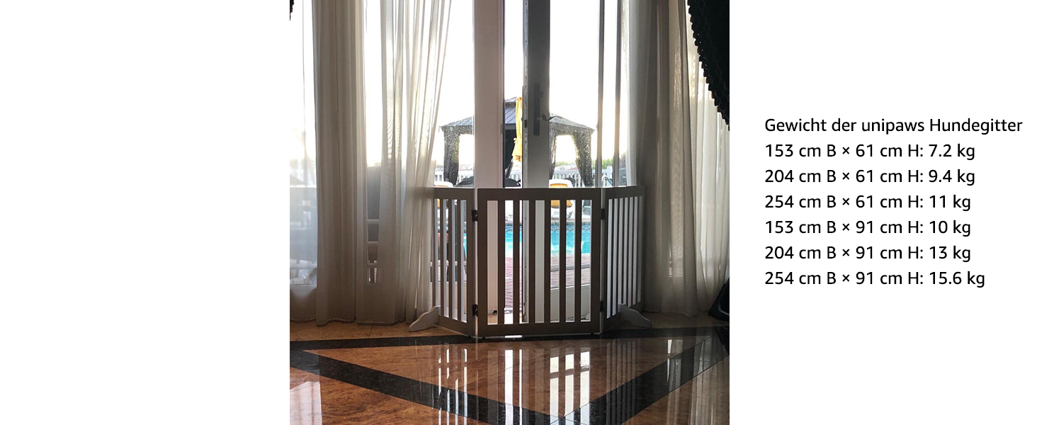 Захисний бар'єр для собак Unipaws - відбійник для сходів без свердління, дерев'яне дитяче ворота, білий (4 елементи, 61 см) 204 x 61 см