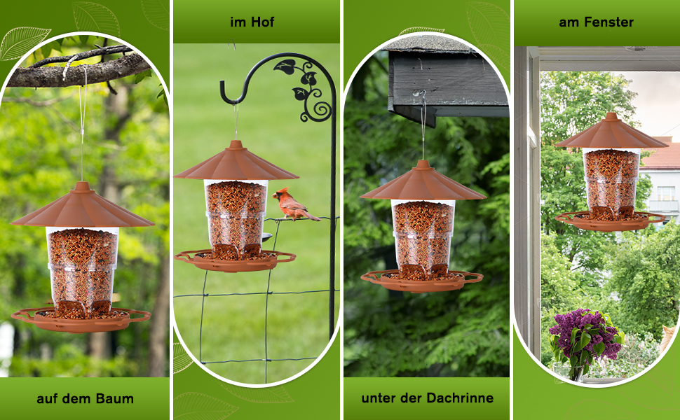 Кормушка для птахів на підвіску, 820 мл, складана, вологостійка, пластикова, для балкона та саду (колір: коричневий)