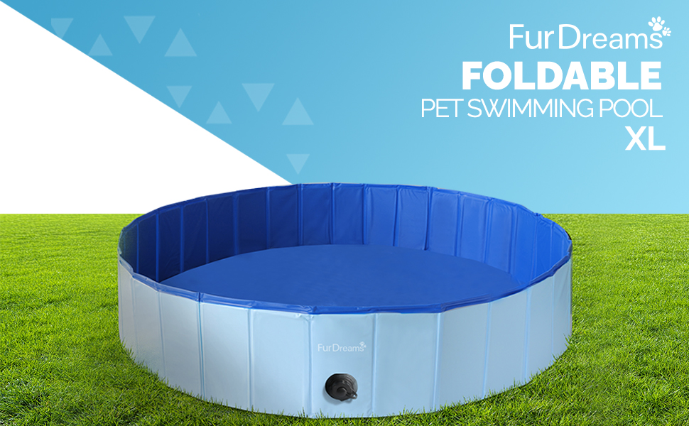 Складаний басейн для собак Furdreams XL 160x30 см, жорсткий пластик, переносна ванна для тварин, дитячий річний басейн із ПВХ, нековзка поверхня для двору та саду