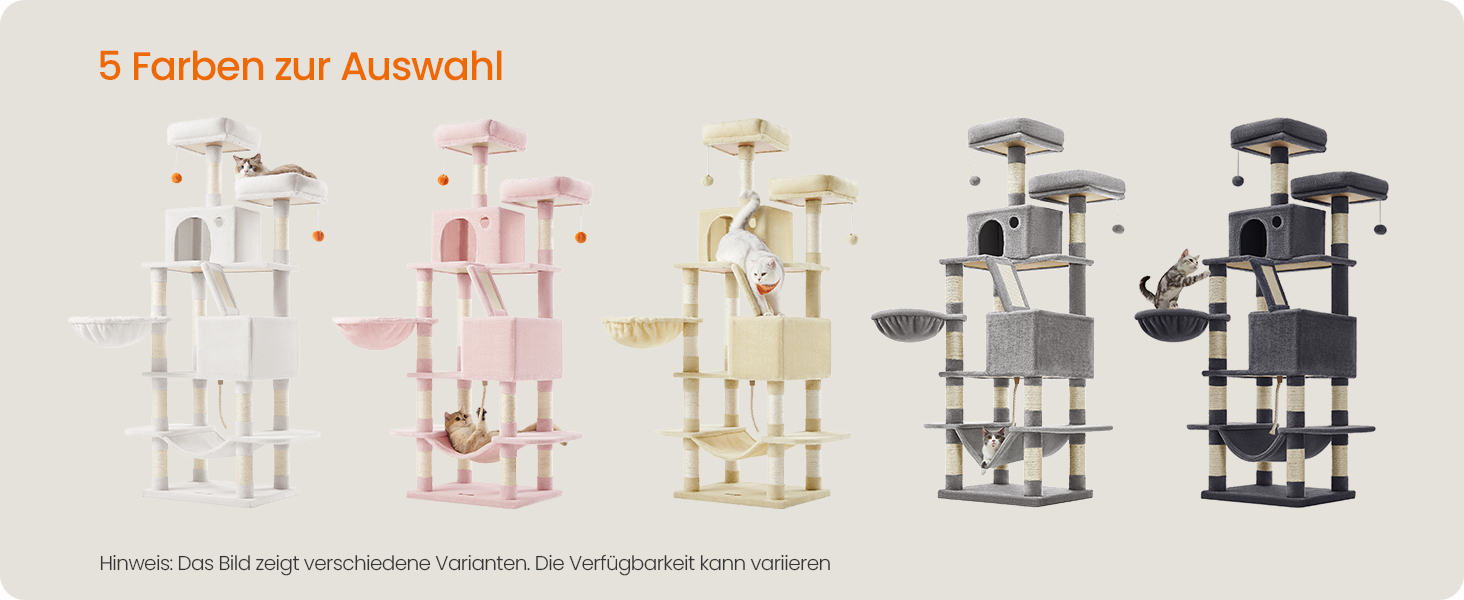 Комплекс для котів Feandrea PCT165G01, 168 см, сірий, з 13 стовпчиками, 2 платформами, 2 будиночками, гамаком та іграшками