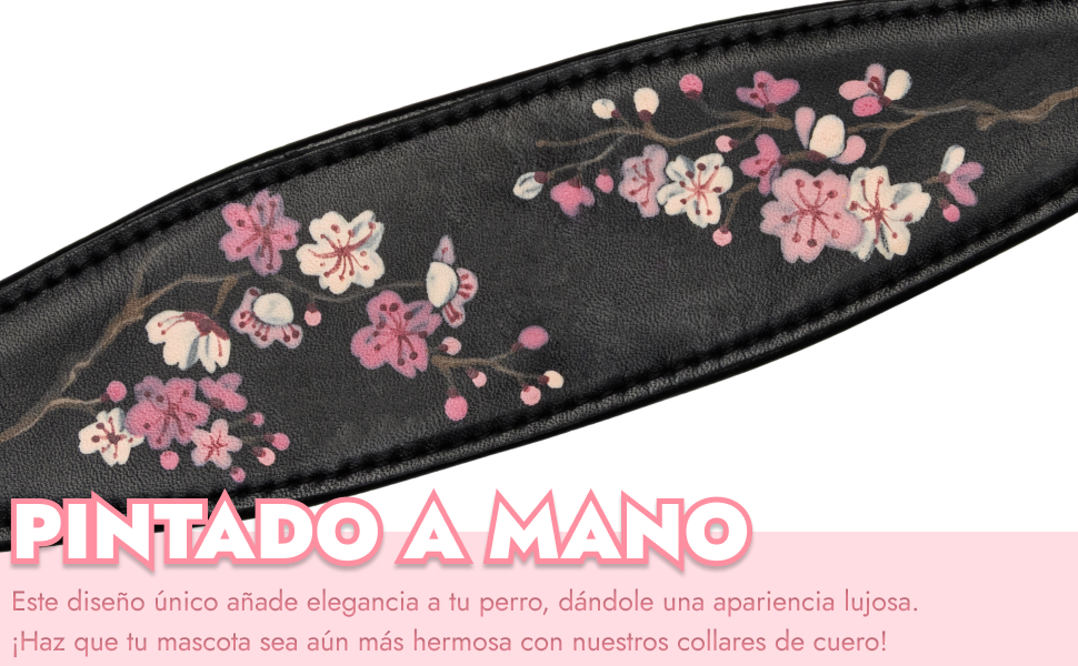 Ручний розпис шкіряний нашийник для грейхаундів FAVPET з QR-кодом, рожевий сакура (M)