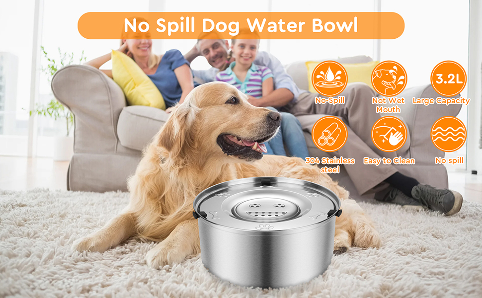 Велика миска для води для собак 3L, не протікає, з нержавіючої сталі, з неслизьким дном, для собак, миска для пиття