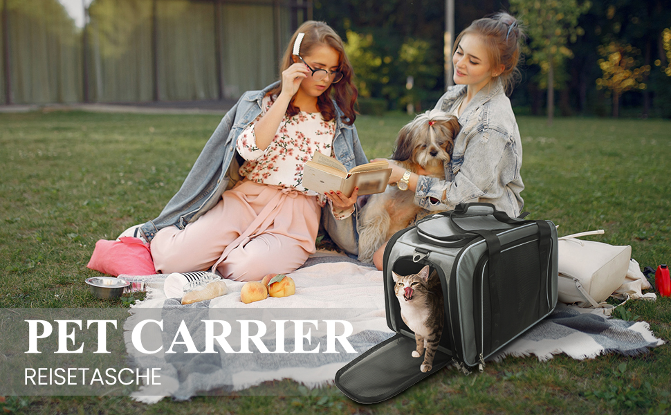 Складана переносна сумка-переноска для котів та маленьких собак, чорна. Підходить для подорожей на авто, літаку або поїзді.