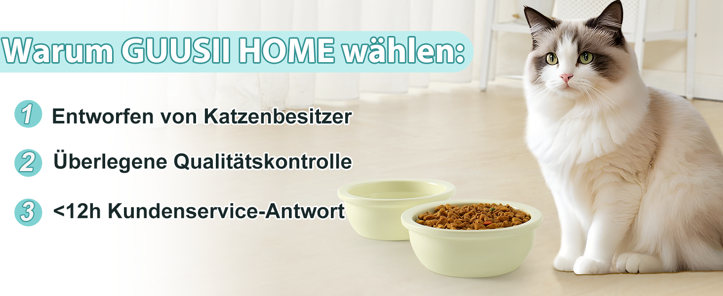 Набір мисок для котів GUUSII HOME (2 шт.) з кераміки, 360 мл, для корму та води, бежевий, 14 см, миски для котів, машиномийні