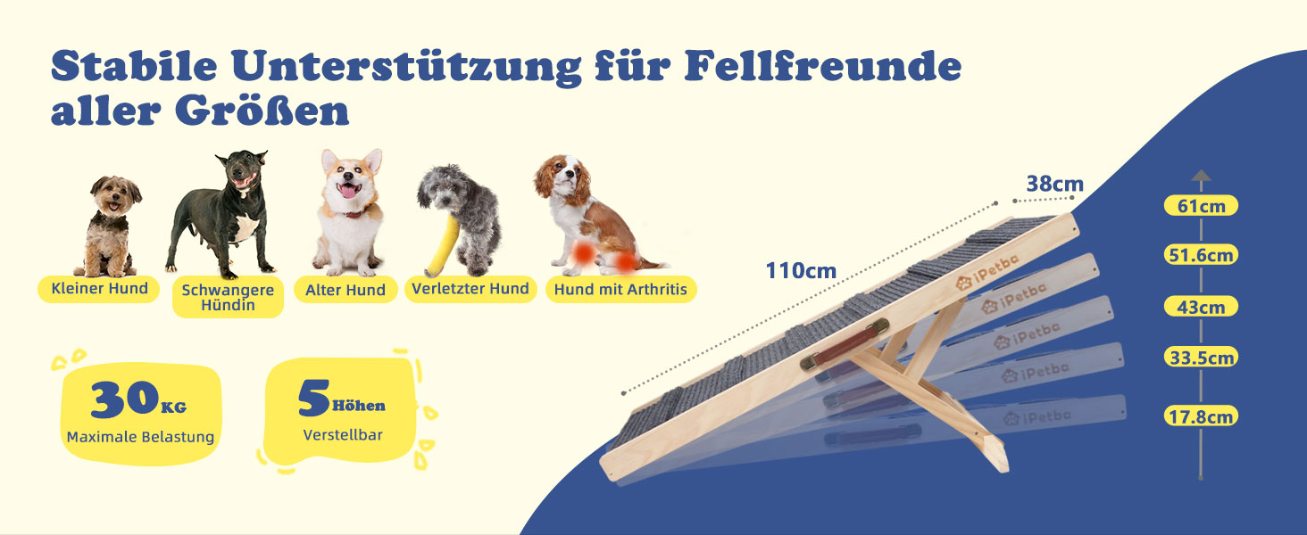 Рампа для собак та котів Hunderampe - складана, регульована, до 90 кг (внутрішнє використання до 35 кг)