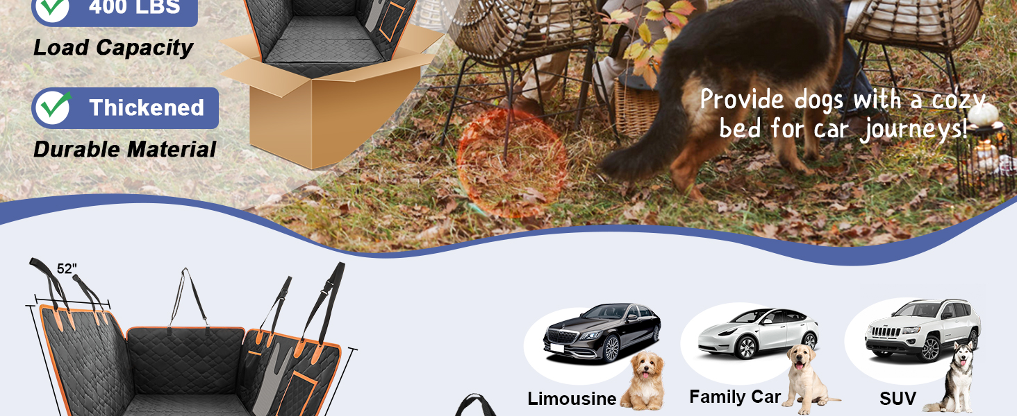 Захист для заднього сидіння автомобіля для собак - килимок для собак з твердим дном, 181 кг, водонепроникний захист сидіння для собак з сіткою, чорна гамак для собак для великих позашляховиків, позашляховиків, чорний з помаранчевим, L (147×75 см)