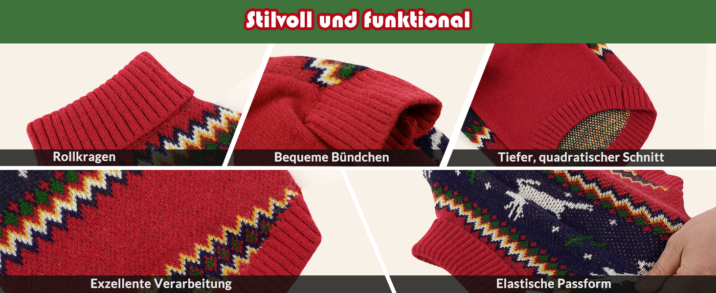 Теплий святковий пуловер для собак на Новий Рік: теплий, м'який, для малих та середніх порід, ідеальний для котів та собак, червоний, розмір M (44см)
