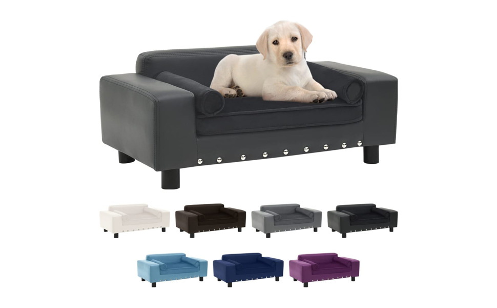 Диван для собак VidaXL, чорний, 81x43x31 см, плюш, штучна шкіра, лежанка для тварин