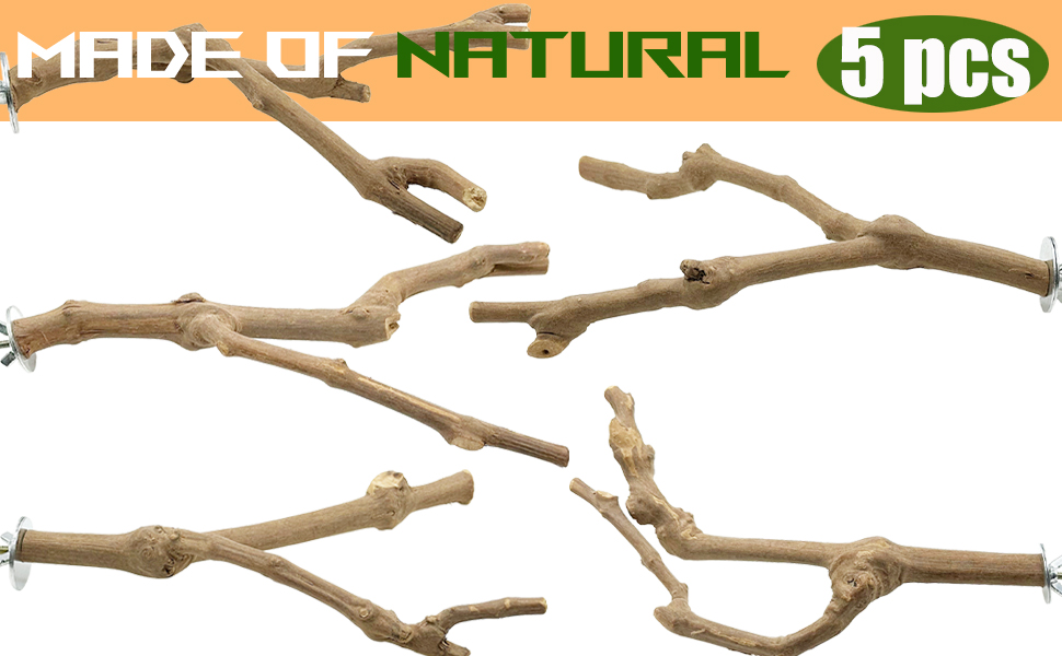 Натуральні гілки-стійки для птахів Allazone (5 шт.) - іграшки для папуг та інших птахів