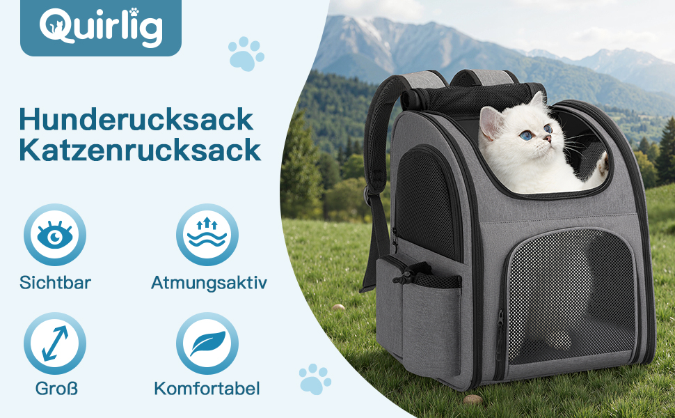 Рюкзак для тварин до 10 кг з сіткою, дихаючий, з лінійкою безпеки та килимком - сірий