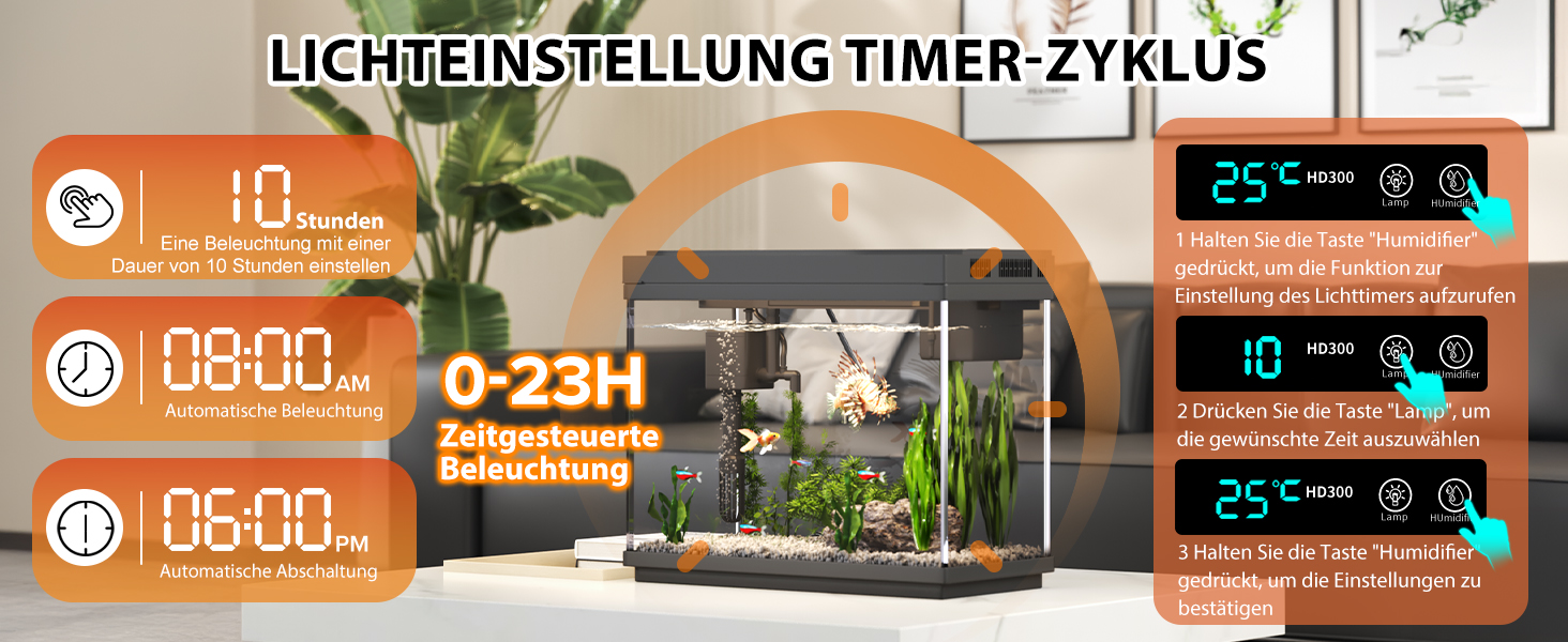 Акваріум Vehipa Nano 9L з підсвічуванням, фільтром, обігрівачем та зволожувачем повітря, UHD-скло, чорний