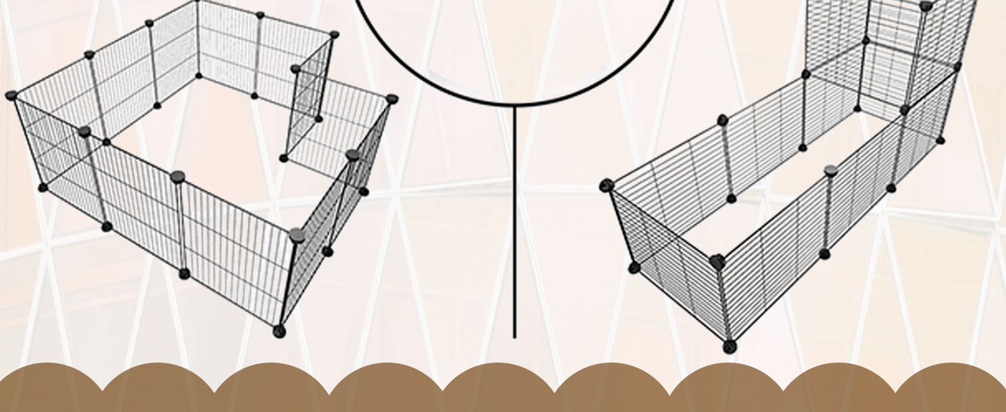 Клітка-вольєр для дрібних тварин FIVMEN 145x75x48 см, 12 панелей з дверцятами, білий/чорний