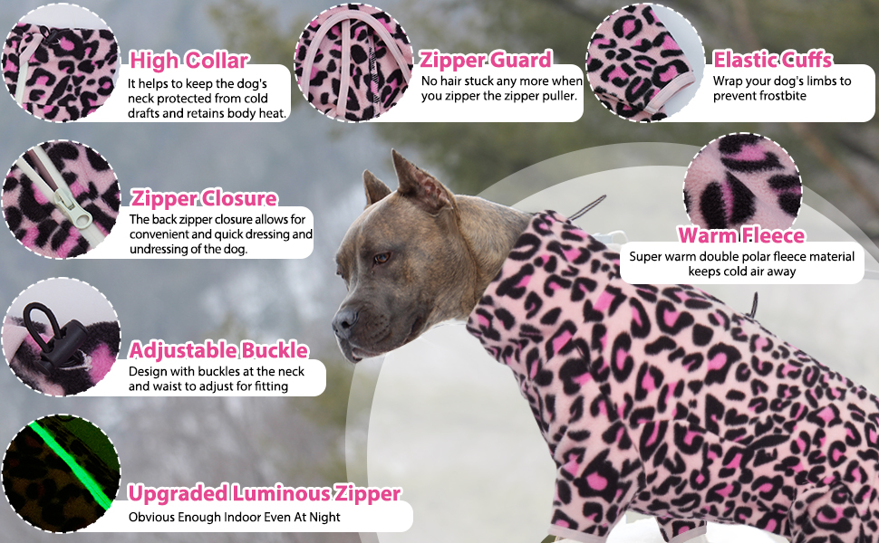Теплий зимовий одяг для собак Hjyokuso: куртка, пуловер з флісу для маленьких, середніх та великих собак. Вітронепроникний одяг з блискавкою, костюм для чихуахуа (XXS-3XL) XS рожевий леопардовий принт