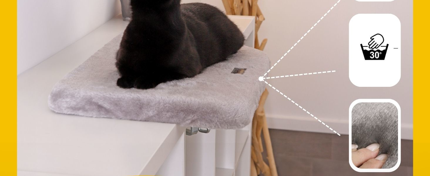 Кішка лежанка для вікна Lionto, м'яка, плюшева, 35x50 см, сіра, до 15 кг