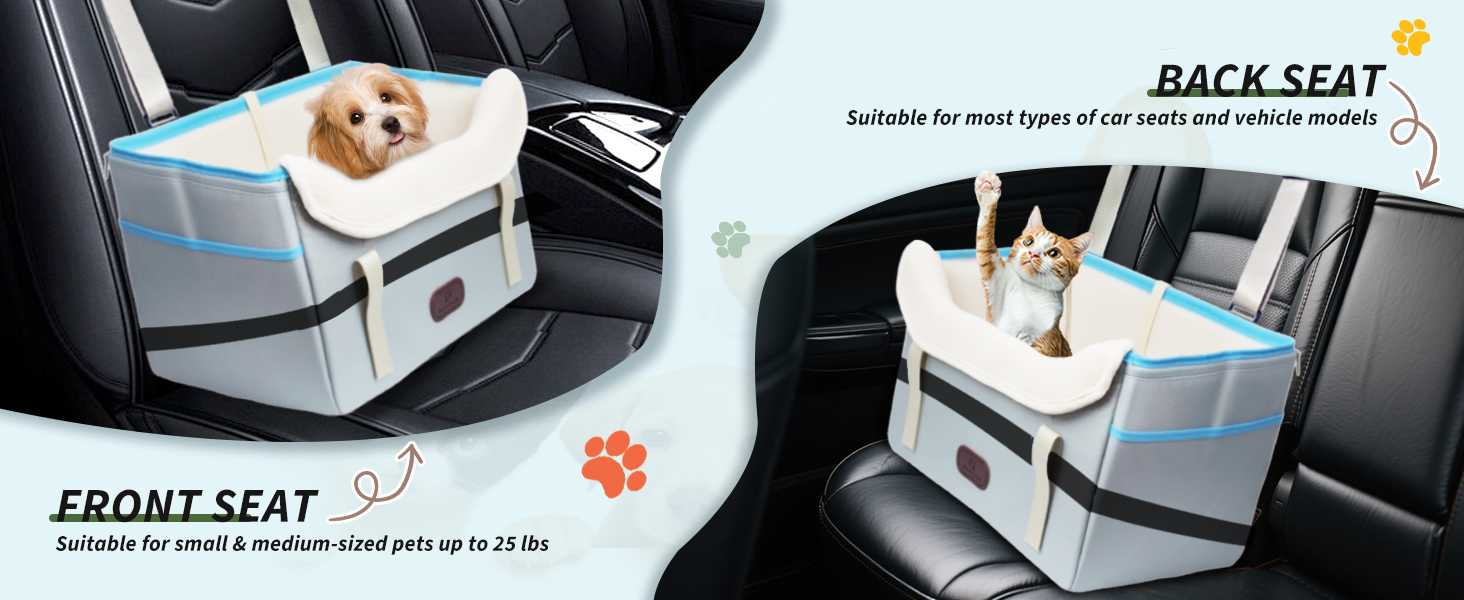 Автокрісло для собак, кошик для собак у машину, водовідштовхувальне, складане з фіксатором, для маленьких собак до 8 кг, на передні та задні сидіння (світло-сіре)