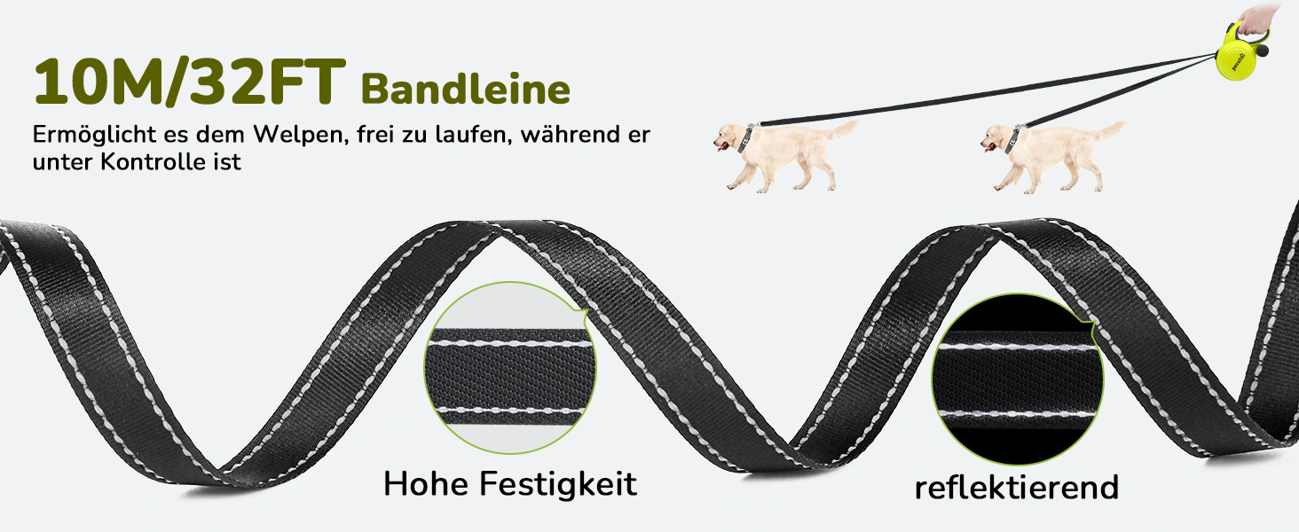 Рулетка для собак Pecute 10м, 50 кг, зелена, антизаплутування, швидке гальмування