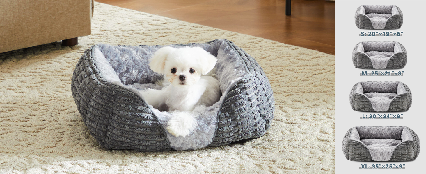 Велике собаче ліжко з неслизьким дном, кошик для собак/диван для домашніх тварин з тканини корд, піднятий борт, для лабрадора, німецької вівчарки, 89x64x23 см, сірий колір