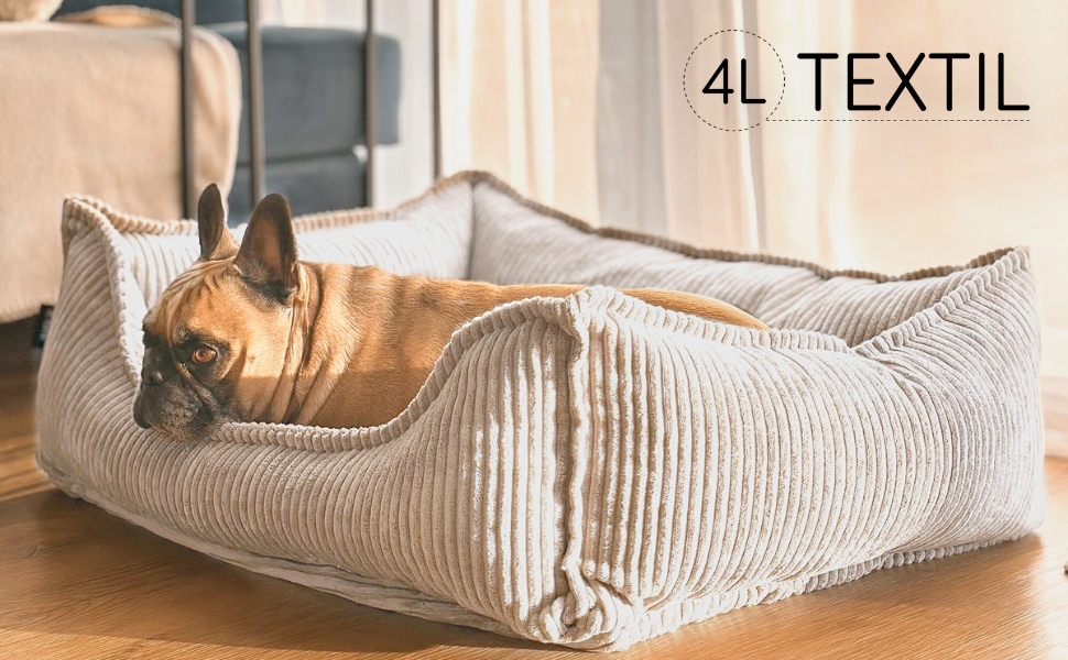 4L Textil М'яке собаче ліжко з корду Hugo Premium-LINE, ортопедичне для маленьких собак, з memory foam, бежеве, 60x40 см