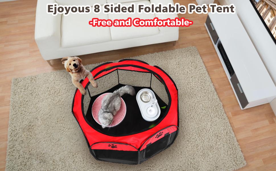 Переносне вольєр для тварин, 8-панельне, для собак, котів, кроликів та інших дрібних тварин, 68x45 см (Червоний)