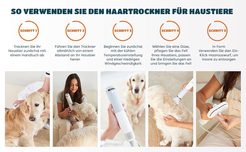 Фен для собак 5-в-1 900W | Фен-щітка для собак та котів | Безшумний, з іонізацією, для всіх порід | Сушарка для тварин