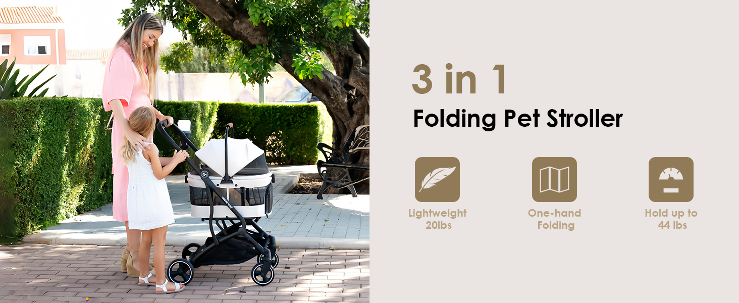 Дитяча та переносна коляска 3 в 1 для собак та котів T3, чорна