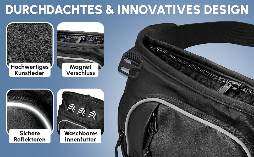 Сумка для ласощів для собак 'Talea' з штучної шкіри, темно-синя - Легкий доступ завдяки магнітному закриттю, знімний внутрішній кишеню, для аксесуарів для собак