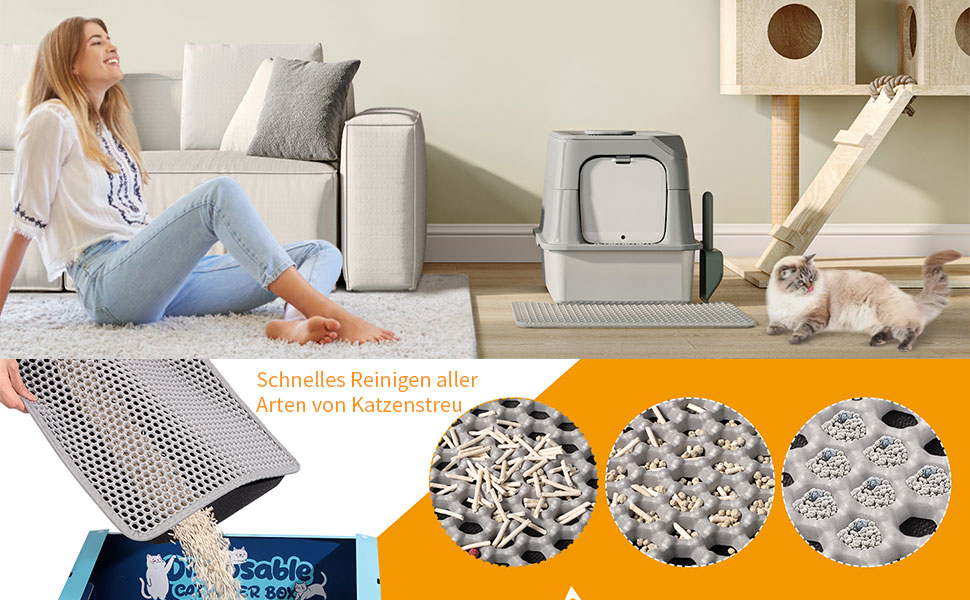 Килимок для котячого туалету Asoway Katzenklo 80x60 см, вологостійкий, з антиковзаючим покриттям, двошаровий, з дизайном стільових сот