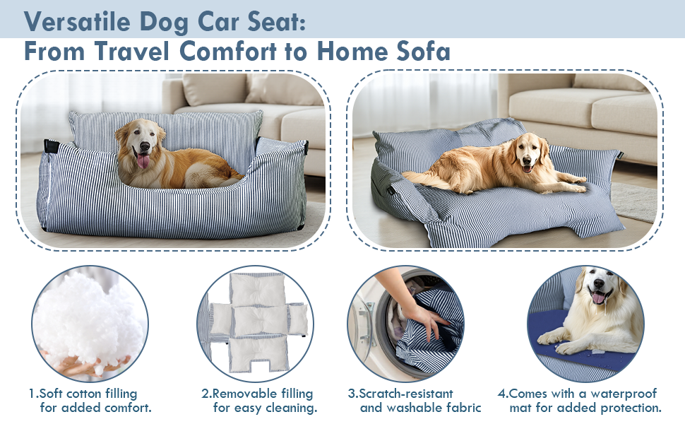 Автокрісло для собак LELEFIDO, великі породи до 36 кг, з підстилкою та 2 страхувальними ременями