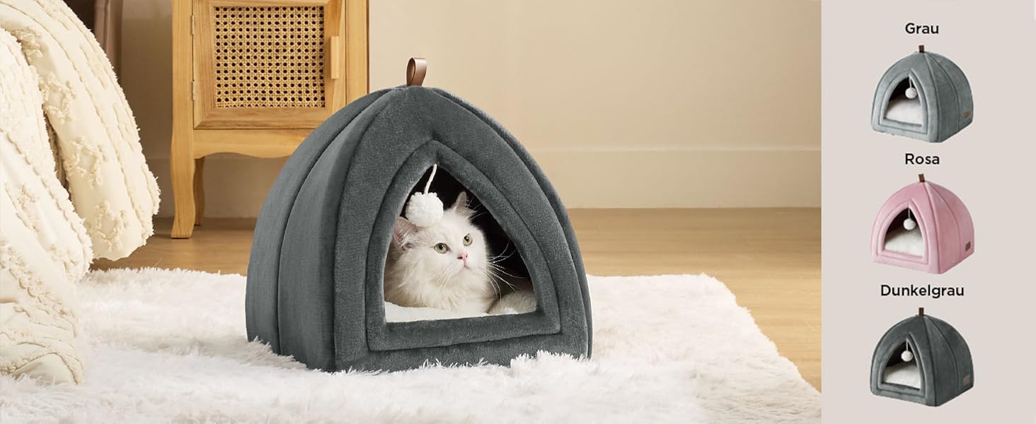 Будиночок для котів BEDSURE великий рожевий, складаний, з м'яким фланелевим знімним килимком, котяче ліжко-тент для кошенят і середніх котів, теплий для дому, 44x44x44 см