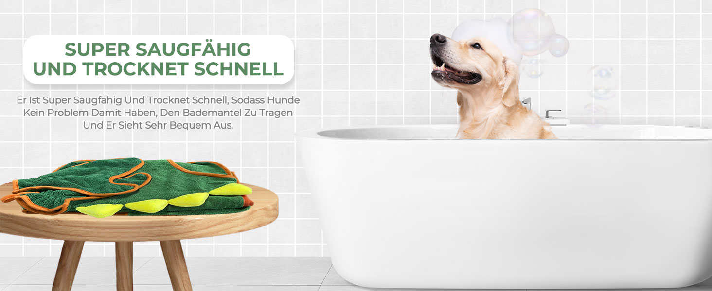 Рушник для собак з мікрофібри, халат для собак, швидковисихаючий, регульований, для великих, середніх та малих собак/котів (зелений, M)