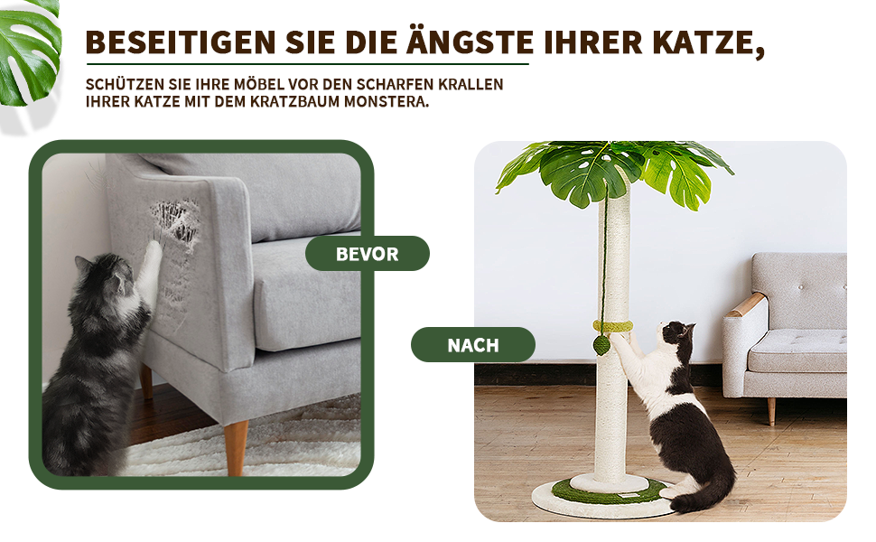 Котяча кігтеточка Meowoou з м'ячиком та стовпчиком 89 см з сизалевого мотузка. Кігтеточка-стовпчик для котів усіх вікових груп OTurtleLeafTree