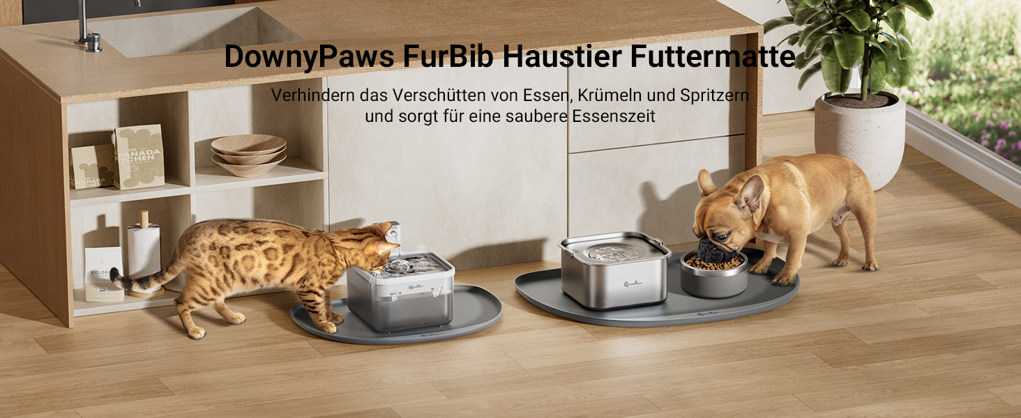 Підкладка під миску для котів DownyPaws, силіконова, 62 x 43 см, сіра. Захист від розливу води та корму, легко миється, BPA-free