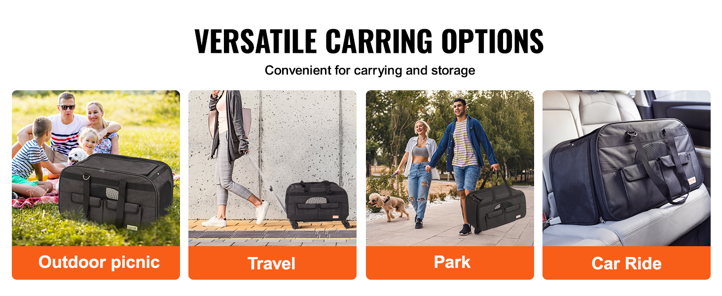 Тролей для собак VEVOR, 15.8 кг, чорний. Зручний рюкзак-переноска для собак, 600D Oxford, 4 колеса, для подорожей та вигулу