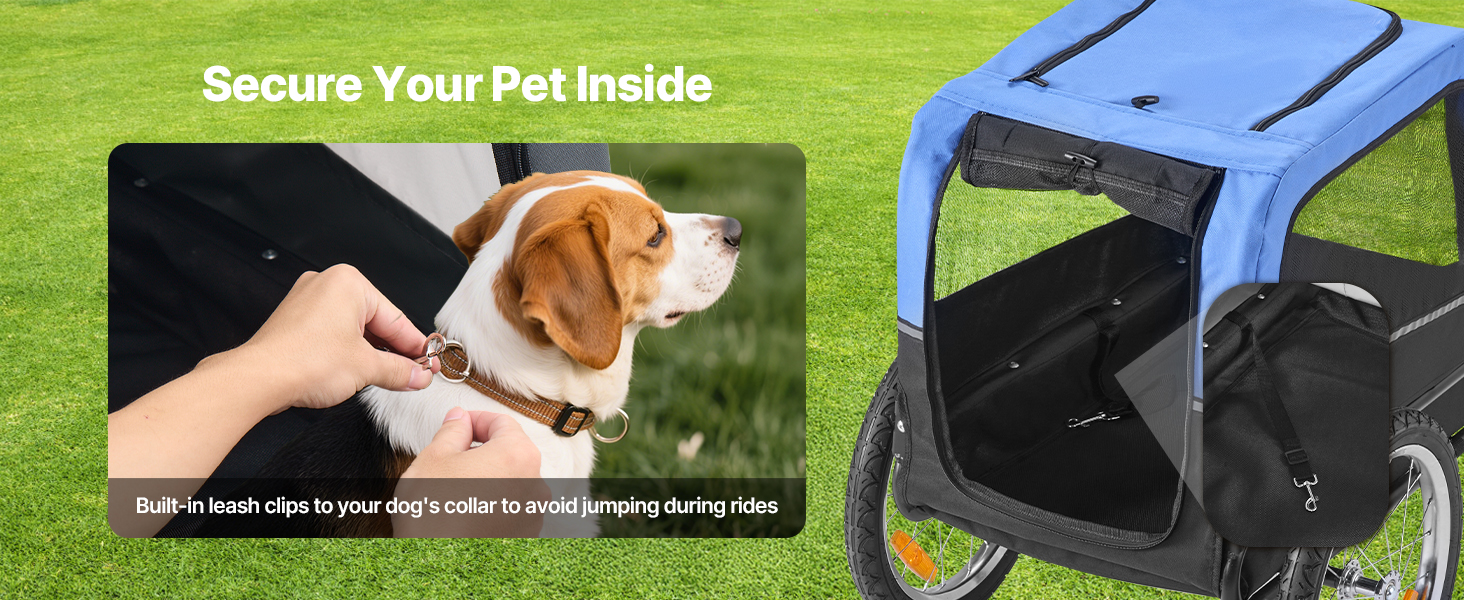 Фаркоп для собак VEVOR, до 30 кг, велосипедний причіп для собак, складаний, універсальний, з відбивачем та прапорцем
