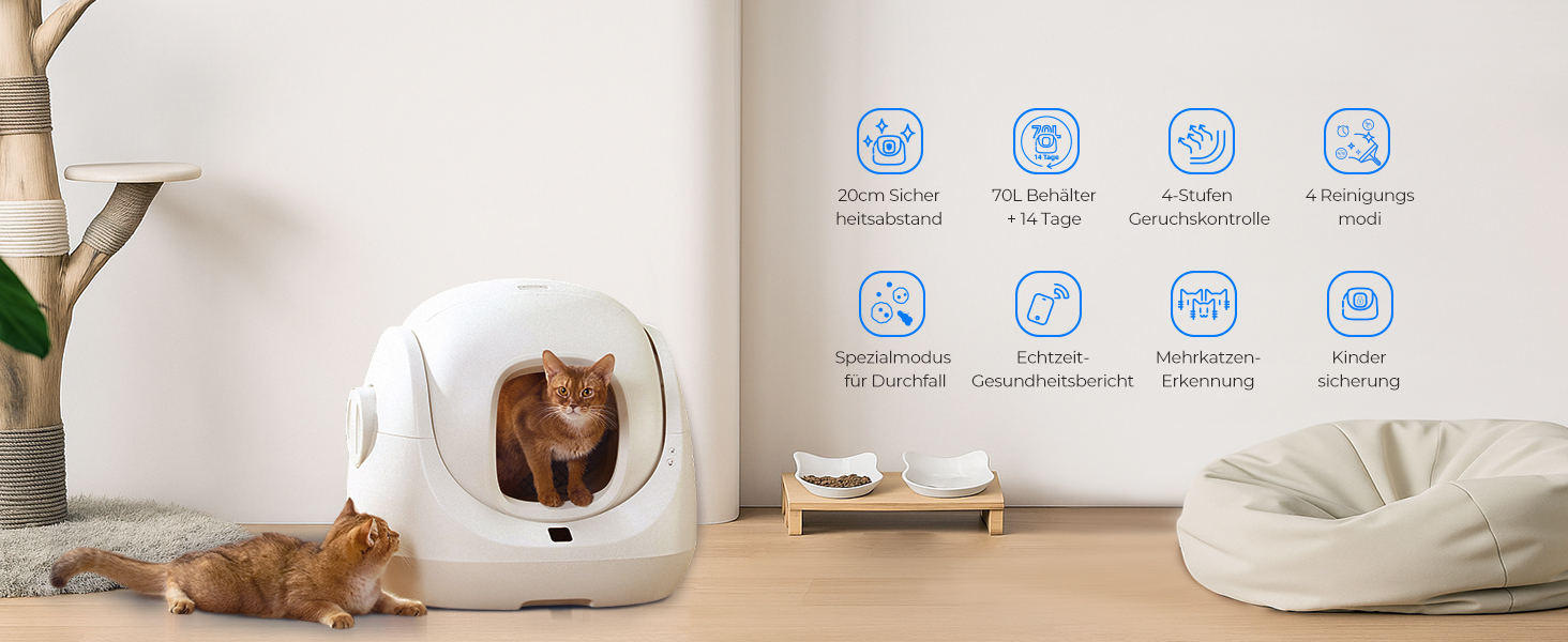 CATLINK Baymax: автоматичний туалет для котів 70л, XXL, 7-рівневий захист від протікання, керування через додаток, розпізнавання кількості котів, білий