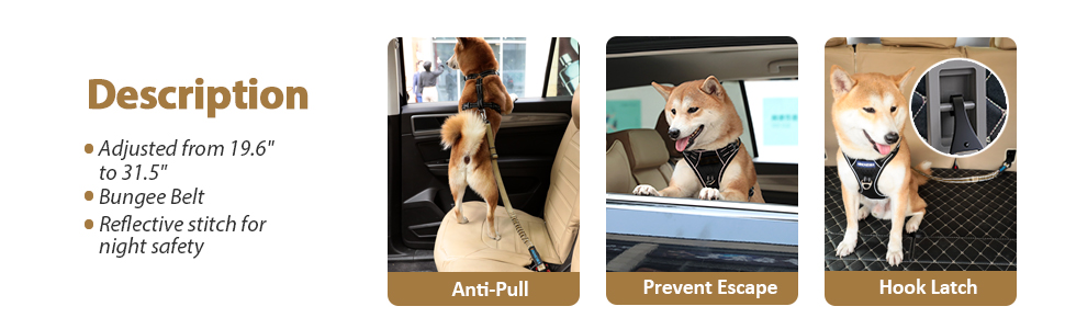 Автомобільний поводок для собак IOKHEIRA, регульований, з універсальним з'єднувачем та фіксатором (оливковий)