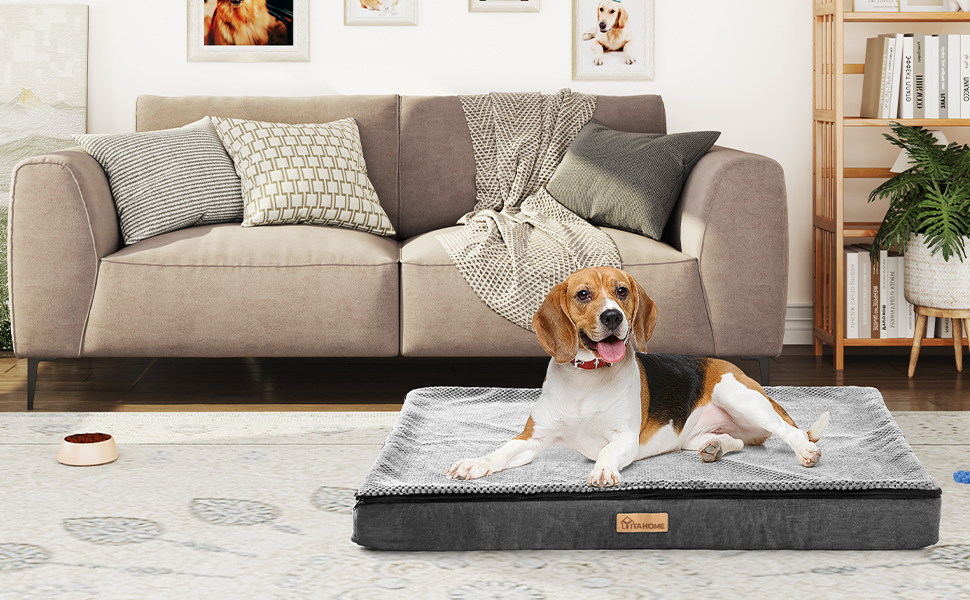 Кіжне ліжко YITAHOME для собак - 76x51 см, знімний чохол, килимок для собак, миється, не слизьке, сірий 76x51x7.5 см (Д x Ш x В)