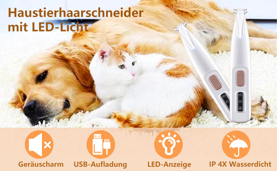 Триммер для догляду за лапами собак та котів з LED-підсвічуванням, USB-C, тихий, водонепроникний