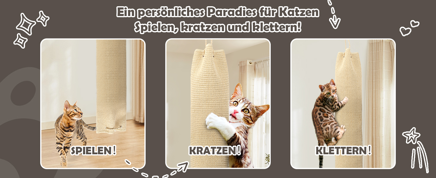 Кліматизатор для котів BSWAY 16x16x240 см, котяче канатне дерево, мішок з сизалю, котячий кліматизатор з гачками та наповнювачем